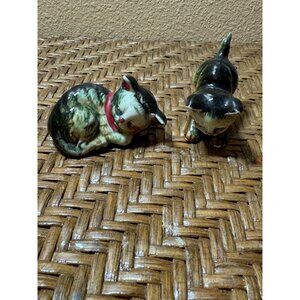 Vintage Hand-Painted Ceramic Cat Figurines Set Playful Kitties Cats